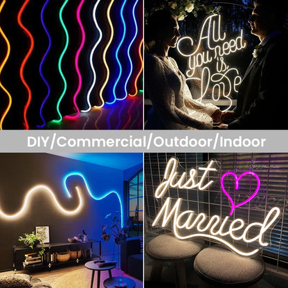 5V 12V 24V Neon LED Strip With 2Pin Wire 120LEDs/M IP67 Silicon Tube Bar Lamp Soft Flexible DIY Light Sign Rope 3000K-6500K.