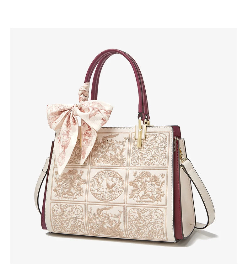 FOXER Split Leather 2025 Autumn Winter New Large Tote Handbag Women's Shoulder Bag Chinese Classic Embroidery Best Gift for Mom.