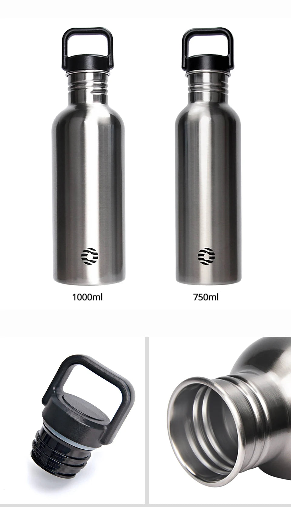 FEIJIAN Stainless Steel Water Bottle Portable Cycling Sports Bottle Leakproof BPA Free Large Capacity With Bottle Bag.