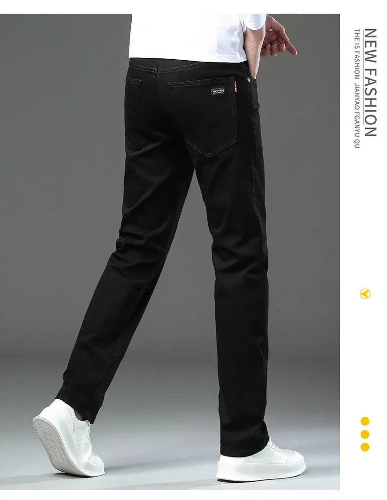 Slim Fit Casual Men's Jeans Youth Straight Leg Regular Business Elastic Long Trousers Autumn New Arrival from Mainland China