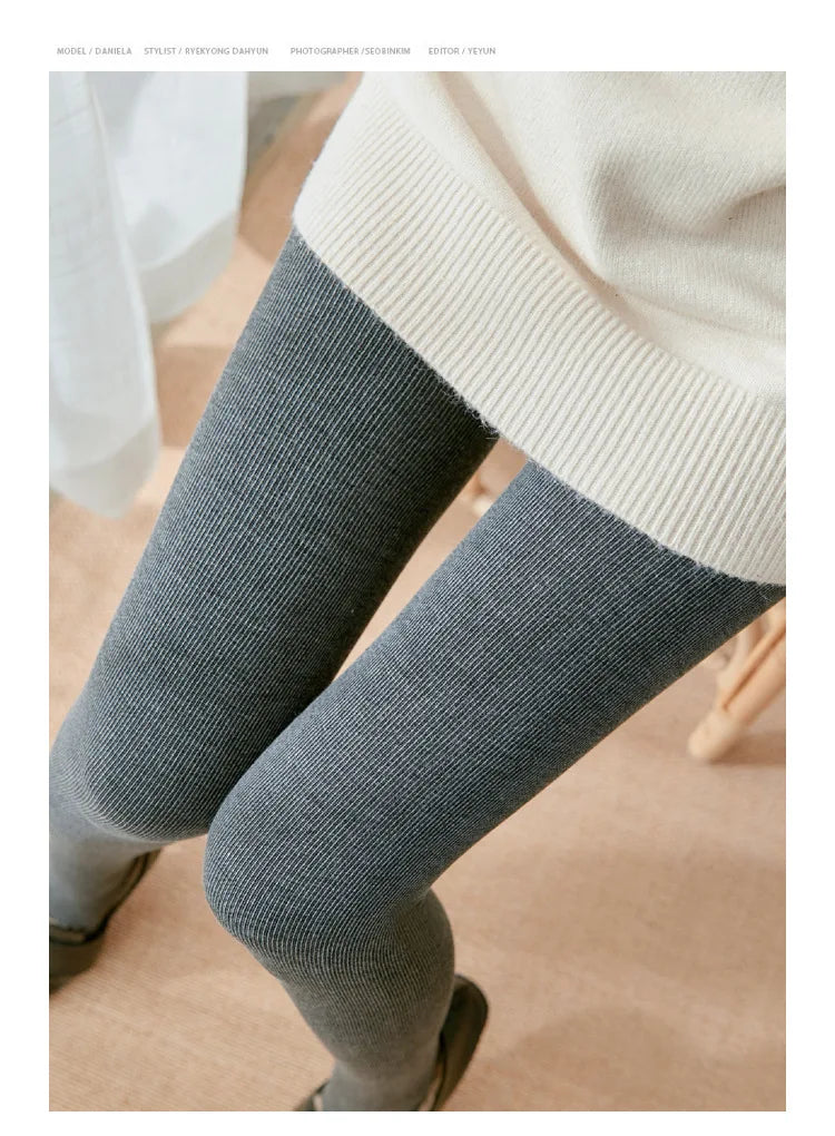 Women's Fall Winter Ribbed Vertical Stripe Thermal Leggings Fleece Thickened  Street Ready Seamless High Waist Thermal Pants.