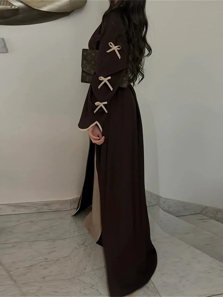 Ramadan Eid Open Modest Kimono Butterfly Bow Abaya Dubai Luxury Muslim Abayas for Women Islam Kebaya Caftan Robe Femme Musulmane.