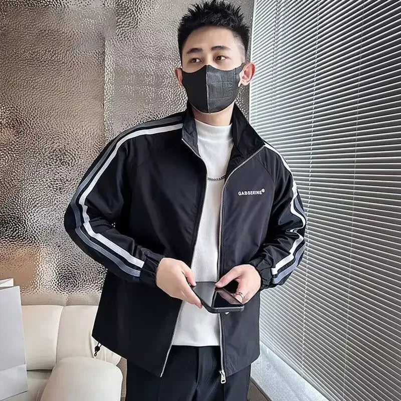 Man Coat Spring Autumn Black Jacket for Men Printed Zip V Clothing Fashion 2024 High Quality Cold Stylish Casual Luxury Designer