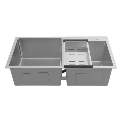 Bymaocar 78 * 43 * 21 cm Edelstahl-Küchenspüle, Doppelschüssel-Küchenspüle, Küchenspüle mit Abflusskorb