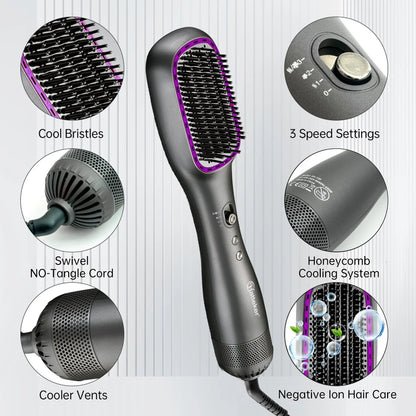 Hatteker Hot Air Comb Styling Comb for Straight Curly Electric Hot Air Brush Women Anion Heating Comb Hair Straightening Brush.
