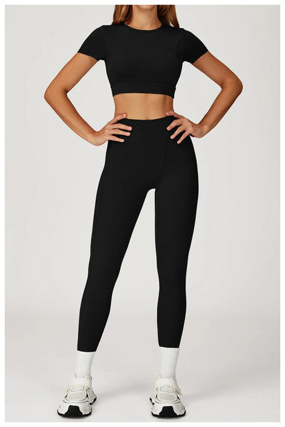 Customized LOGO women's new nude yoga suit tight shock-proof sports running outdoor fitness yoga suit two-piece set