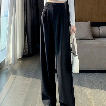 Elegante Breite Bein Hosen Frauen Koreanischen Stil Hohe Taille Schwarz Baggy Hosen Büro Damen Mode Lose Anzug Hosen Streetwear