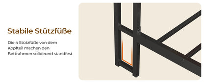 120 x 200 LED-beleuchteter Metallbettrahmen mit Steckdose und USB-Ladefunktion, Holzkopfteil, Stauraumbett B