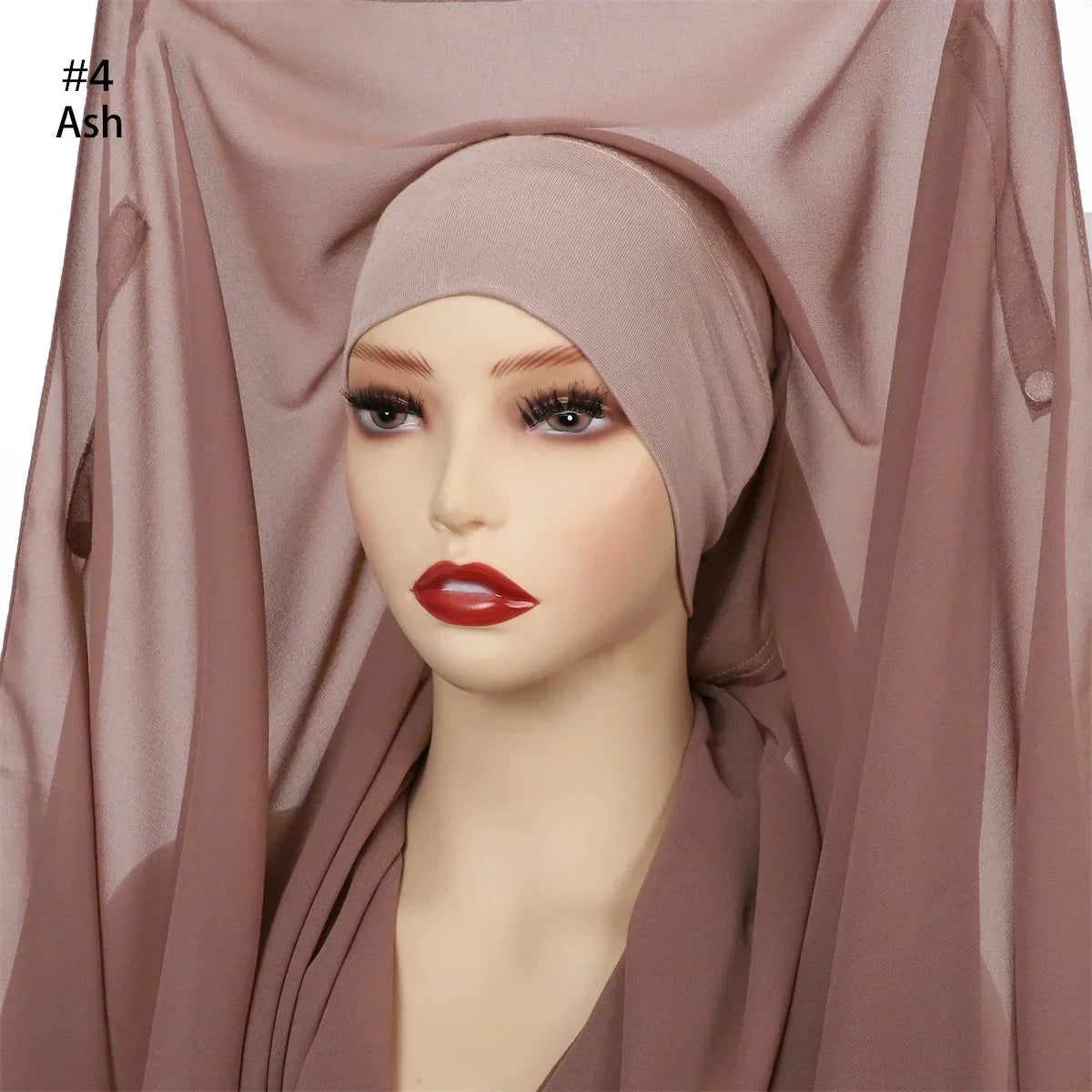 Chiffon Instant Hijab With Bulit-in Magnets Muslim Woman Hijab Solid Color Easy To Wear Shawl Wrap With Undercap Famme Headscarf