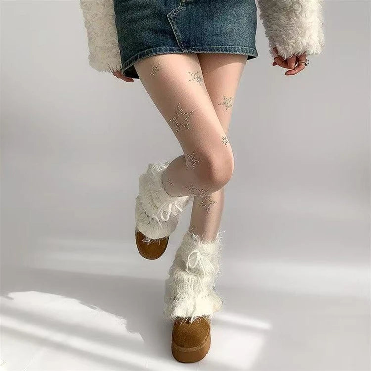 LOTDOOTN Y2K Tights Silver Star Print Pantyhose Women Girl Japanese Mesh Transparent Pantyhose Bow Star Tights Stockings Lolita.