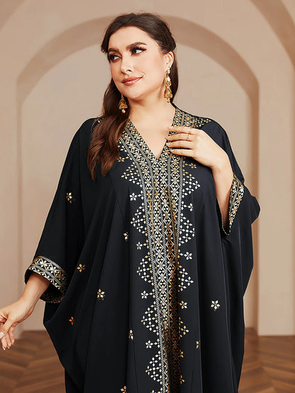 Wow! Langarm-Abaya in Übergröße mit Goldfolie – atemberaubendes arabisches Kleid, steigern Sie Ihren Stil für jede Veranstaltung!