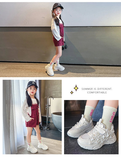 Children Casual Shoes for Girls Fashion Classic with Stars Girls Sports Running Sneakers Breathable PU + Rubber Anti-skid Soft