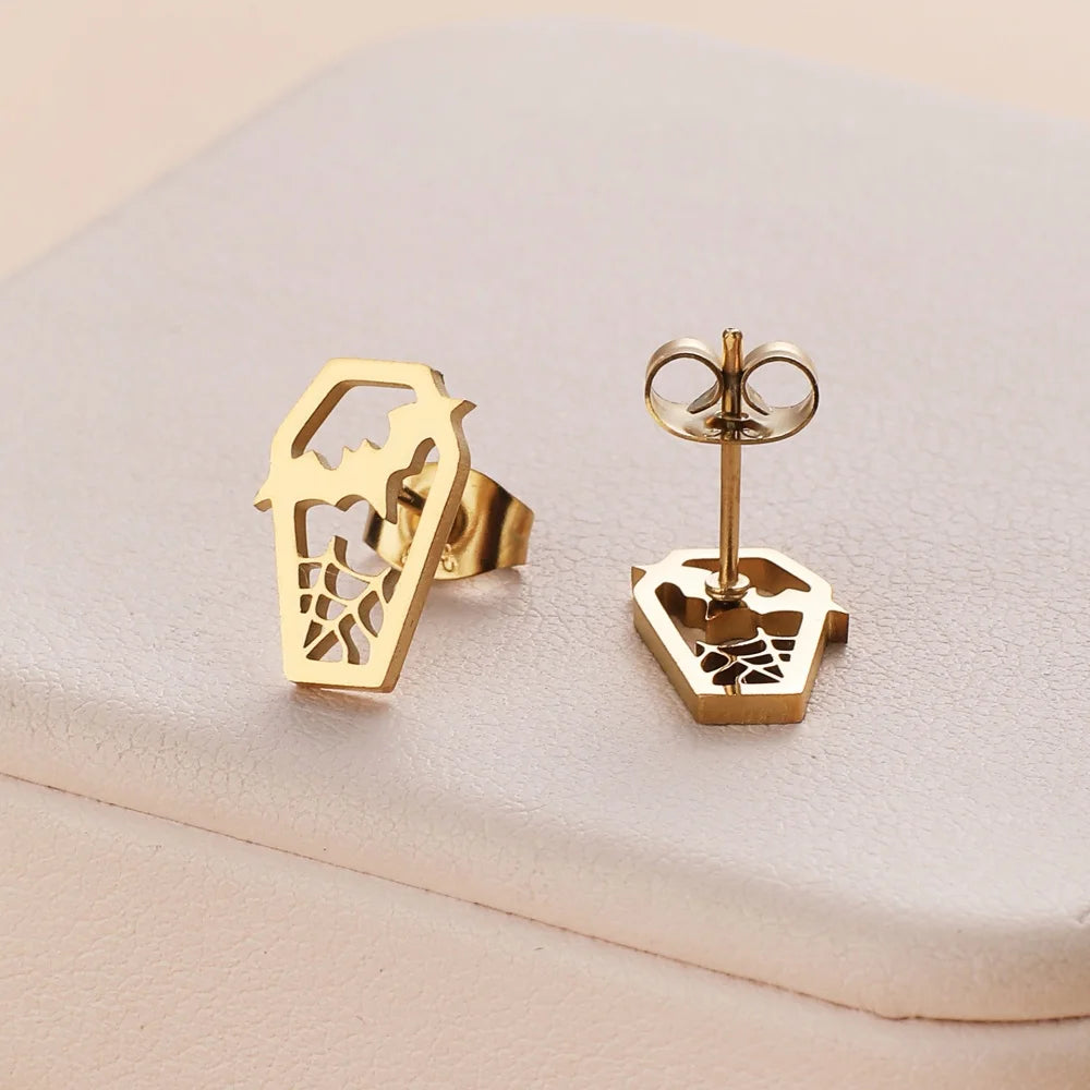 Stainless Steel Halloween Ghost Cat Stud Earrings For Women Girls Gold Color Waterproof Fashion Ear Party Jewelry Gift Wholesale.