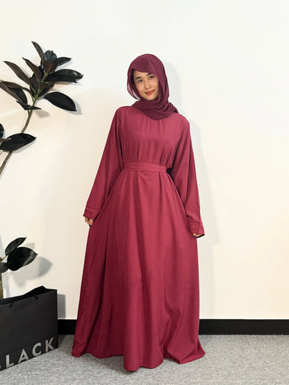 Muslim Abaya Women Kaftan Long Maxi Prayer Dress with Belt Full Sleeve.