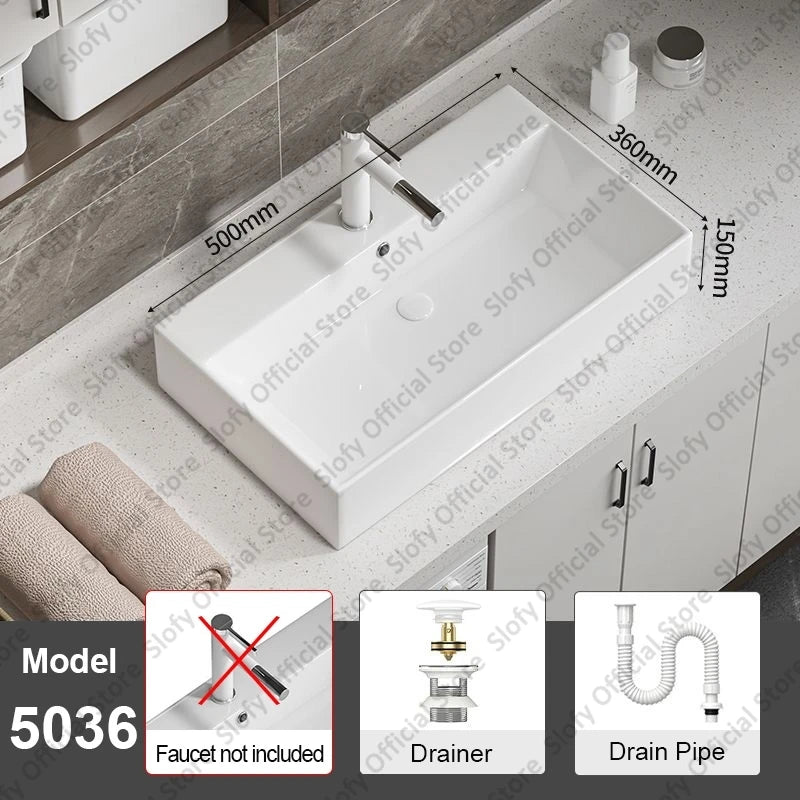 Large Square Ceramic Washbasin For Bathroom Countertop Basin White Sink Above Counter Pedestal Hotel Home Balcony Bathroom Sinks