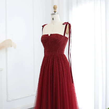 Sharon Said Luxus Perlen Blush Pink Dubai Abendkleid mit Trägern Weinrot Arabisch Arabisch Hochzeit Party Kleid SS263 Maßgeschneidert