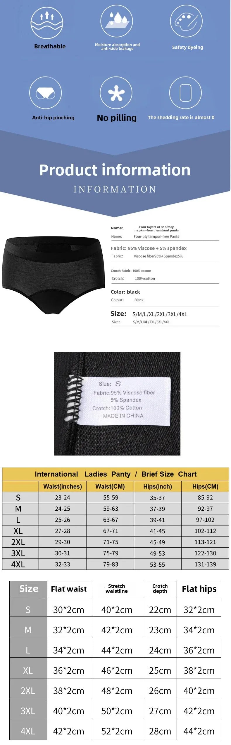 Plus Size Pure Cotton Triangle Menstrual Period Underwear Women's Sanitary Pants Leak Proof Comfortable Innerwear Female Period.