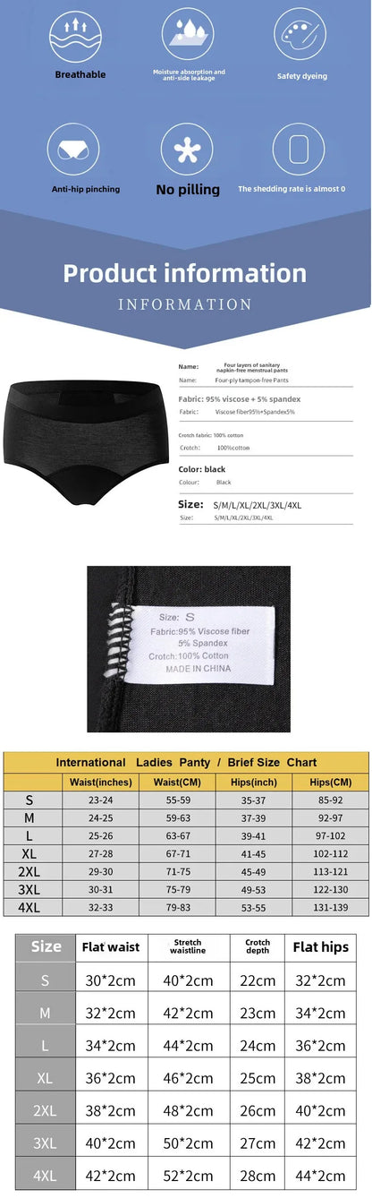 Plus Size Pure Cotton Triangle Menstrual Period Underwear Women's Sanitary Pants Leak Proof Comfortable Innerwear Female Period.