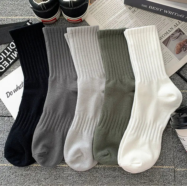 New 5 Pairs Cool Men Black White Warm Socks Set Autumn Winter Male Solid Color Sport Short Socks For Men Dropshipping.
