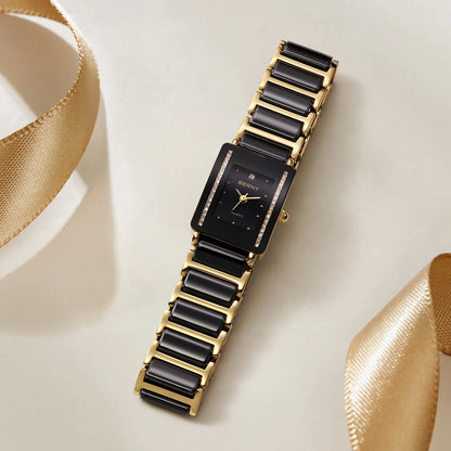 BERNY Ceramics Quartz Women Watch Fashion Rectangle Men/Women Wristwatch Bracelet Luxury Diamon Gold Couple Watches Gift Watches.