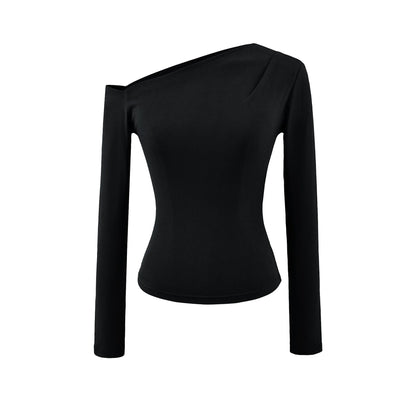 Women Long Sleeve One Shoulder Basic Top Tee Tshirt.