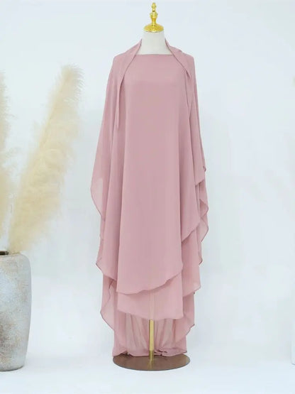 Eid Chiffon Gray Black White Khimar Abaya Dubai Luxury Islam Muslim Hijab Dresses For Women Jilbab Kebaya Niqab Musulmane Femme