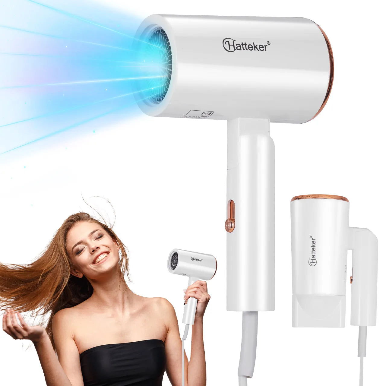 Hatteker 3-level Folding Hairdryer 2600W Hot Air Anion Hair Care for Home Travel Hair Dryer Dormitory Blow Drier 220V-240V EU