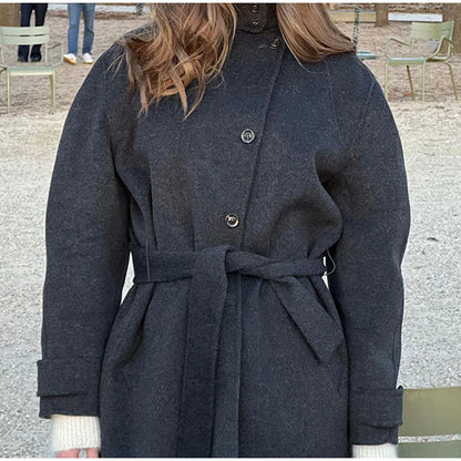 Winter warme Schnürung Damen mantel einfarbig Vintage Einreiher Mantel Mode Herbst Damen jacken neue Retro-Oberbekleidung