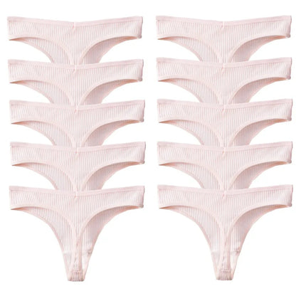 TrowBridge 10PCS/Set Women's Panties Cotton Striped Underwear Sexy Sports Thongs Lingerie Soft Comfortable G-Strings Hot T-Backs
