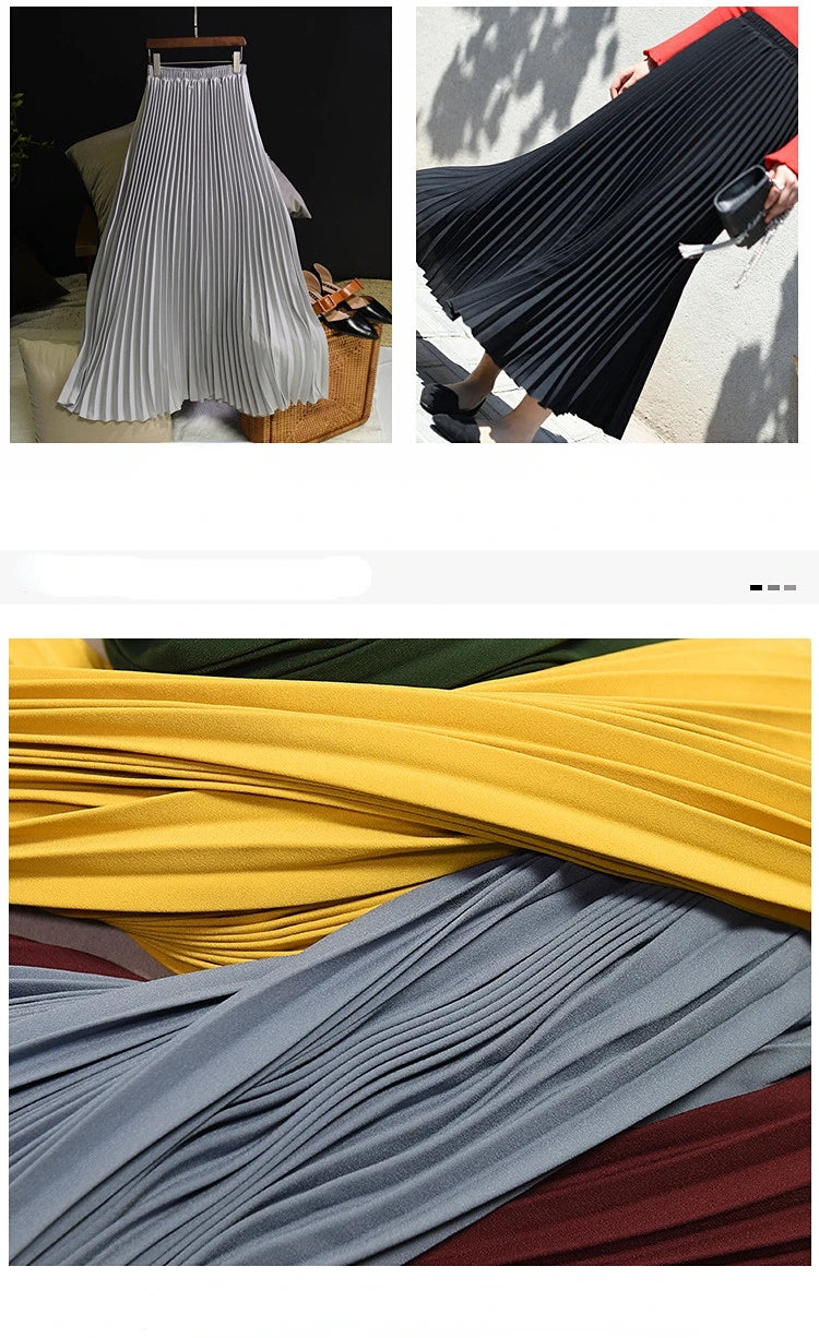 Classical Women Pleated Skirt 90cm/80cm Long Female Elastic Waist Skirt Big Size Velvet Pleated Skirt for Winter Ankle-Length.