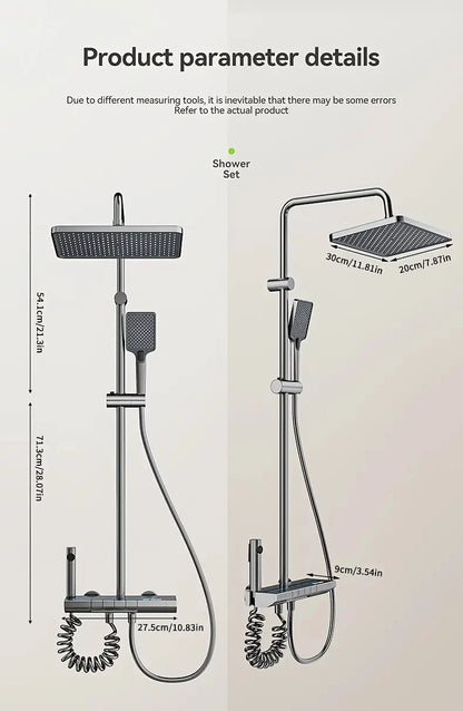 Bathroom Luxury Shower System with Tempered Glass Piano Key Smart Digital Display Thermostat Mixer Shower Faucet Full Set