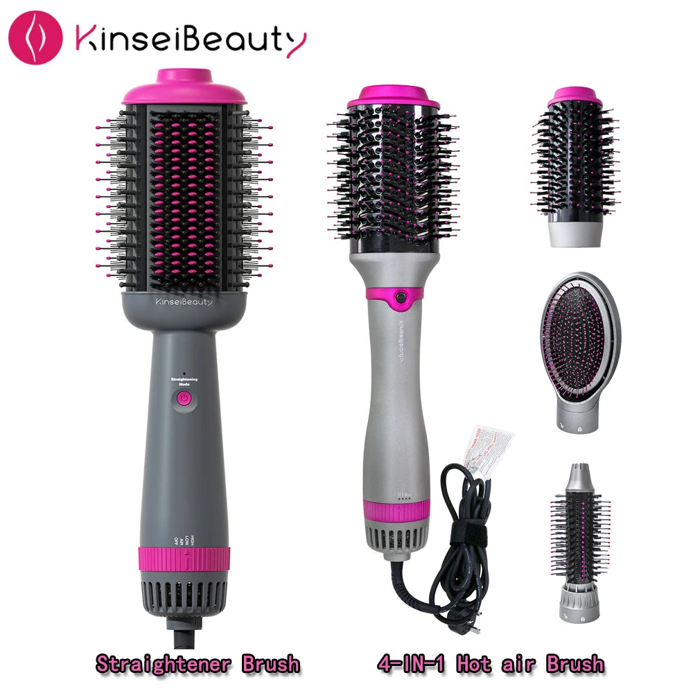 1200W Hair Dryer Hot Air Brush Styler Replaceable Head Straightener Curler Comb Roller One Step Electric Ion Blow Dryer Brush.