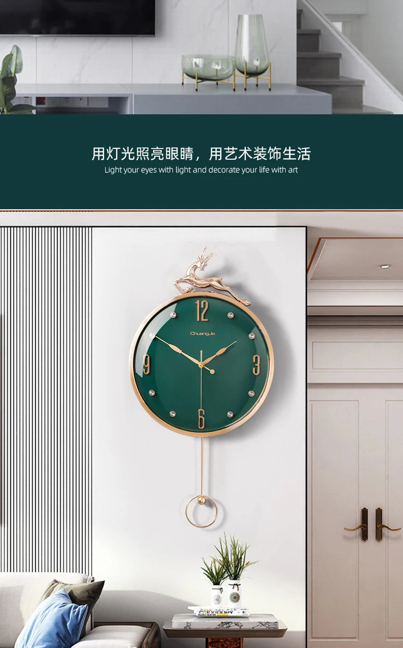 13-Zoll-Wanduhr mit verheißungsvollem Hirsch, nordisches kurzes Design, Wohnzimmer-Dekoration, Küche, Stummschaltung, Uhren, Kunst, Wanduhr, Heimdekoration, NEU