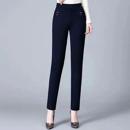 Büro Dame Feste Big Size 6XL Alle-spiel Bleistift Hosen Frühling Herbst Mode Frauen Elastische Hohe Taille Taschen Gerade hosen