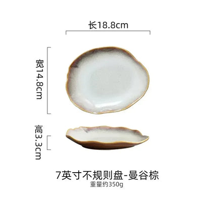 Irregula Ceramic Beef Plate Rice Noodles Soup Bowl Breakfast Bread And Beef Egg Plate.