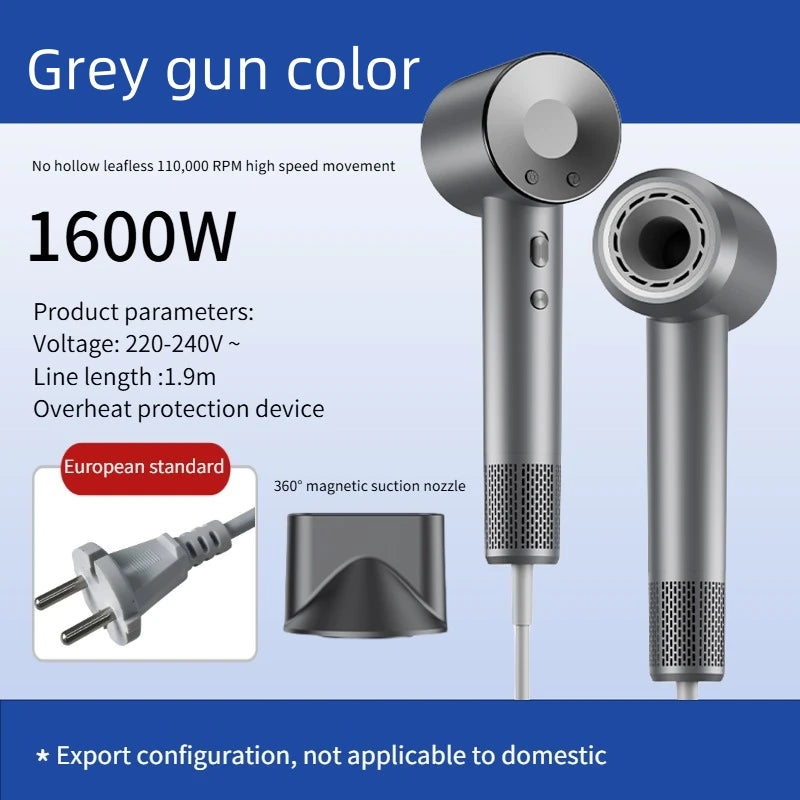High Speed Electric Hair Dryer High Power 1600W Negative Ion Hair Care Fast Drying Low Noise No Hair Injury