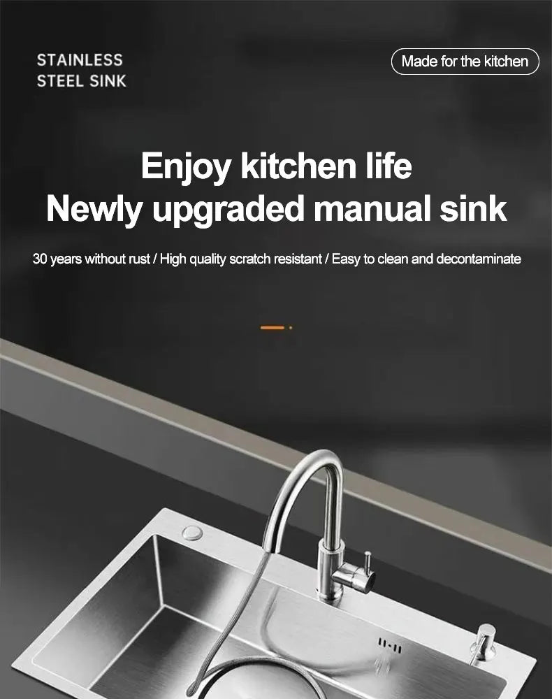 Thickened 304 Stainless Steel Single Sink Kitchen Sink Undermount Dishwashing Trough for Home Improvement