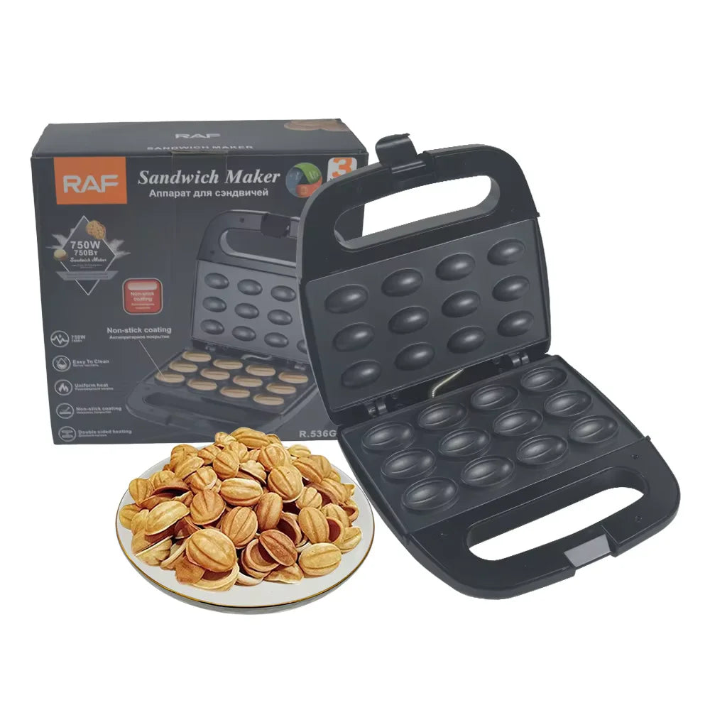 XEOLEO Electric Walnut Cake Waffle Maker 750W 12 Holes Pastry Nut Waffle Bread Maker Mini Baking Breakfast Machine Kitchen.