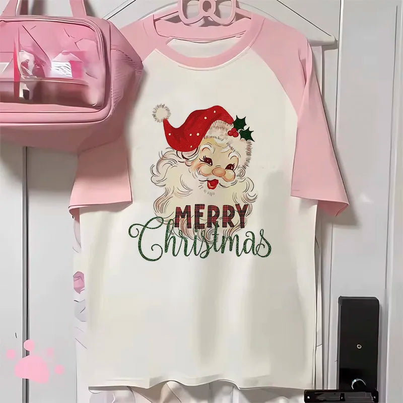 Ästhetik T-shirt Weihnachten Gedruckt Top Tees Frauen Punk Kawaii Pastell Shirt Retro Grafik Frauen Klassische T Shirt Mädchen