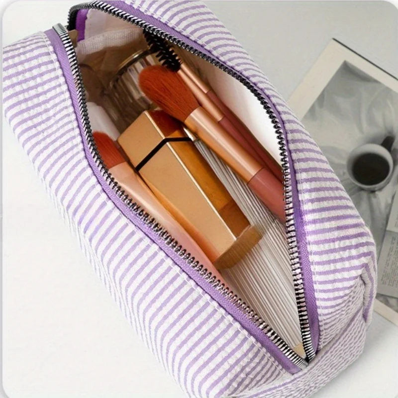 Custom Embroidered Striped Travel Toiletry Bag - Personalized Cosmetic Portable Polyester Storage for Travel School Dorm or Home.