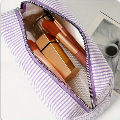 Custom Embroidered Striped Travel Toiletry Bag - Personalized Cosmetic Portable Polyester Storage for Travel School Dorm or Home.