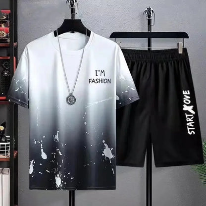 Cool Ice Silk Short Sleeve And Shorts Sports Set for Men Summer 2025 New Style Trendy Teenagers Casual Fashion Outfit.