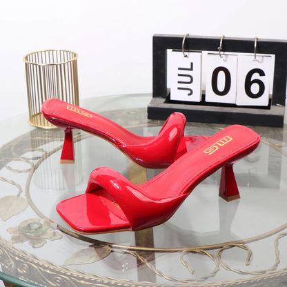 High heeled slippers 2025 Summer wear open-toed Women's sandals with thin heels 7CM Sexy red high heels Banquet shoes