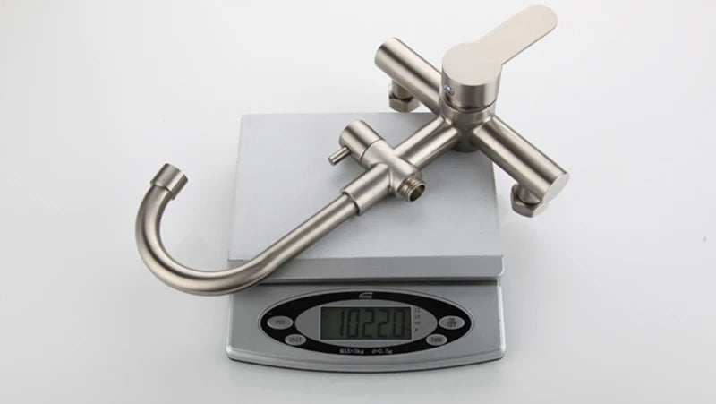 Kitchen Faucet Stainless Steel Double Hole Hot and Cold Mixing Tap Wall Mount Balcony Laundry Swivel Tap With Spray Gun 주방수전