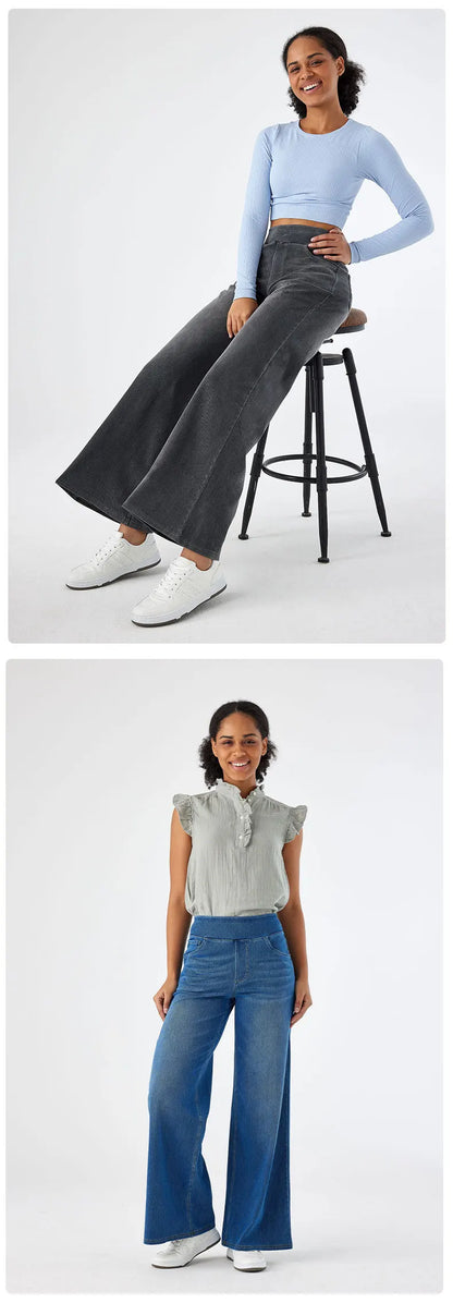 Women's New Large Size Denim Wide-Legged Trousers American High-Waisted Thin Straight Loose Casual Trousers Casual Jeans