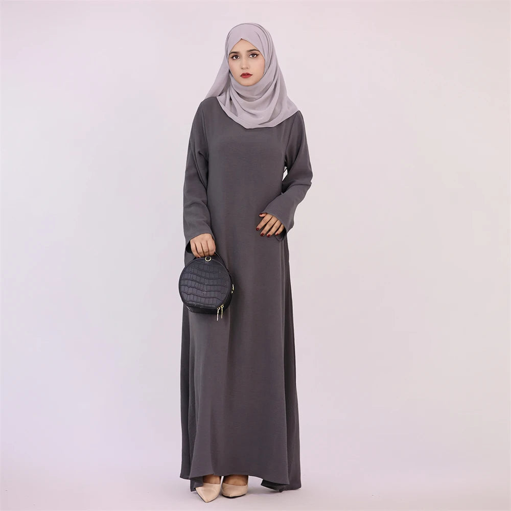 Ramadan Eid Solid Linen Dubai Abaya Turkey Islam Muslim Modest Dress Kaftan Prayer Clothes For Women Kebaya Robe Femme Musulmane.