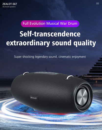 ZEALOT-S67 60W Portable Bluetooth Speaker Outdoor Party Speaker Big Loud Speaker Excellent Bass Performace 3D Speaker.