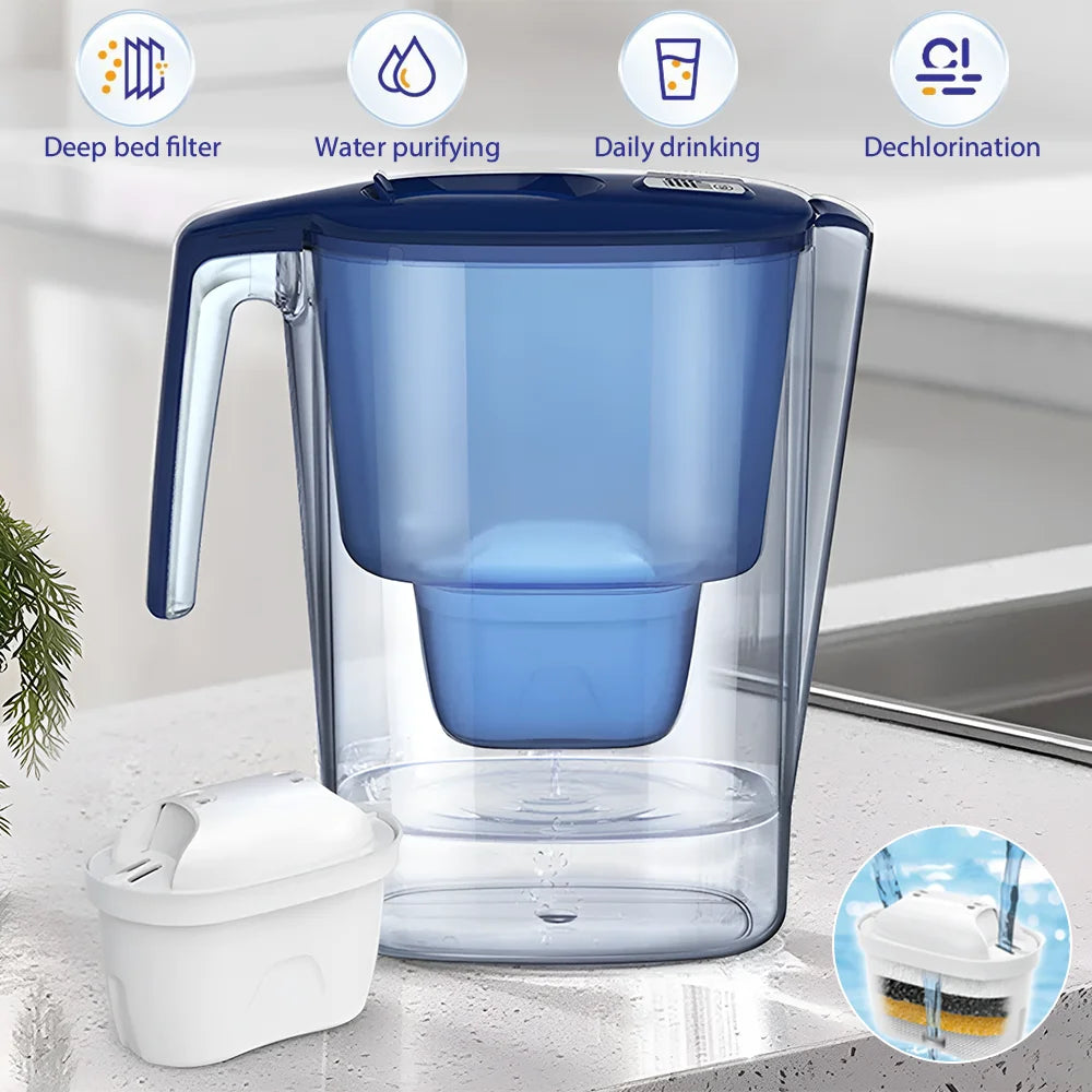 Household Filter Kettle with 6 Filter Device Activated Carbon Water Purifier and Filter Cartridges Non-toxic Filter Wate 3.6L.