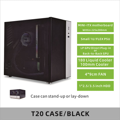 METALFISH T20 Mini ITX Case 9L Gaming Computer White Chassis Compact PC Support Flex PSU/100mm Cooler/180Liquid Cooler/240mm GPU