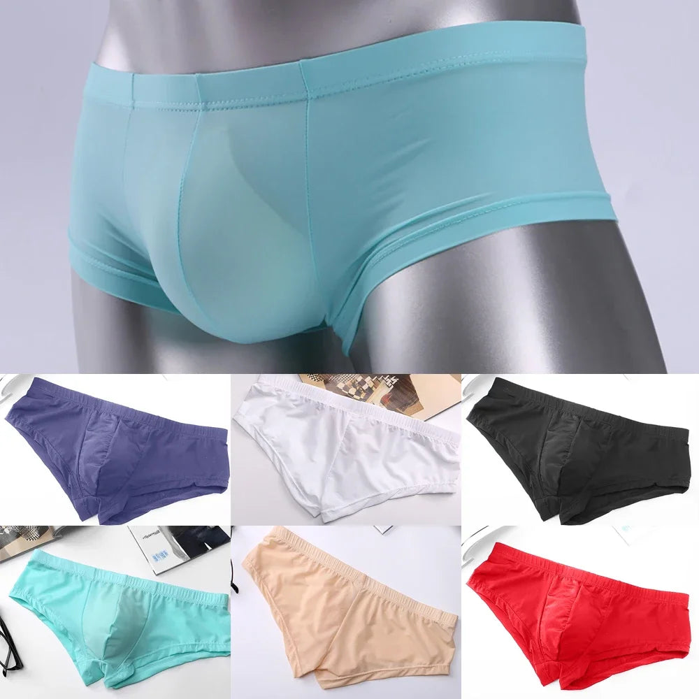 Men's Briefs Soft Breathable Silk Sexy Underwear Men's Hot Hips Up Transparent Jockstrap Sexy Colorful Undies Cueca.